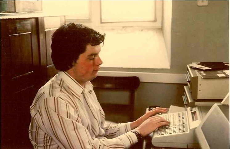 Bill Roscoe in 1979 sat an accounts computer typing